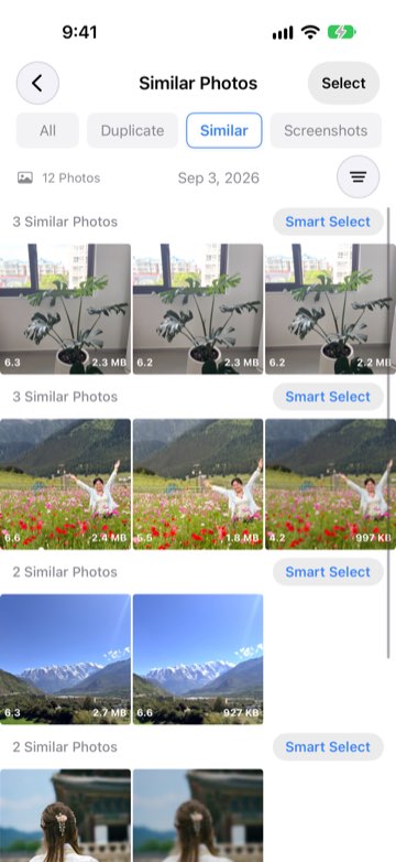 Similar Photos tab with look-alike shots grouped and scored