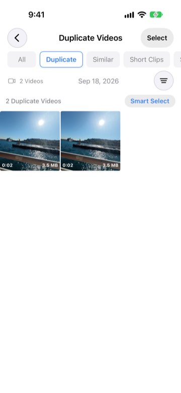 Duplicate Videos tab with two identical clips