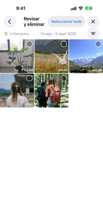 Papelera de Cuka con fotos listas para restaurar o eliminar